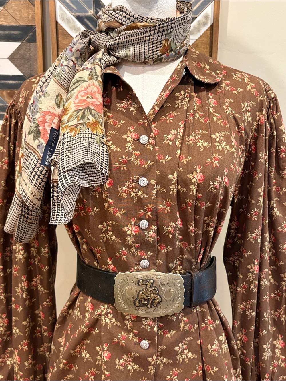 Vintage Ralph Lauren Country 90s Tailored Floral Cottagecore Puff Sleeve Blouse - Picture 2 of 12